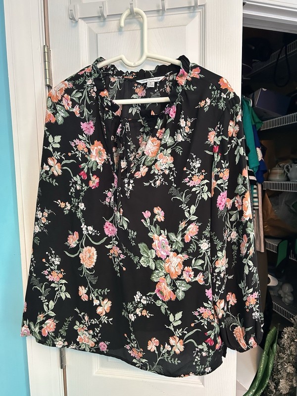 Euc Navy Blue Counterparts Floral Blouse Size Xl