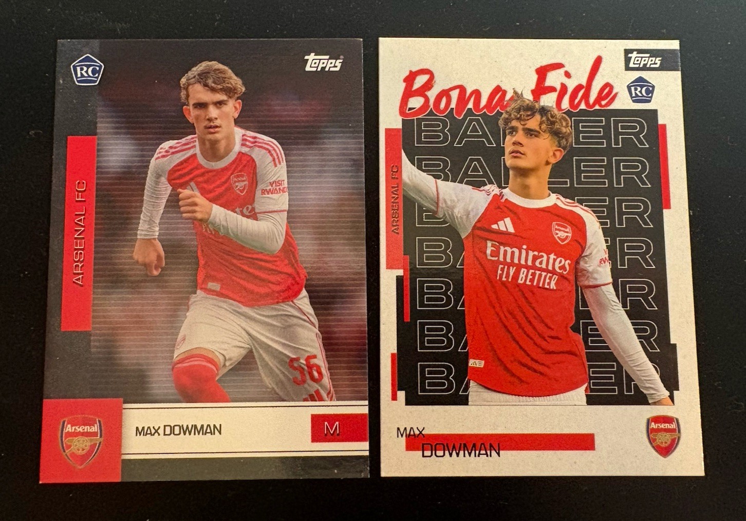 2025-26 Topps Arsenal Max Dowman RC Rookie #7 Bona Fide Baller #22 2 Card Lot