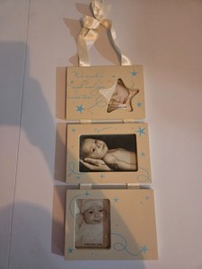 We Made a Wish Yellow/Cream Blue Baby 3 Piece Hanging Nursery Picture Frames