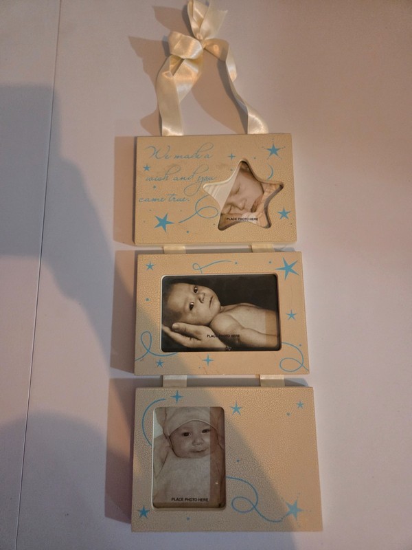 We Made a Wish Yellow/Cream Blue Baby 3 Piece Hanging Nursery Picture Frames