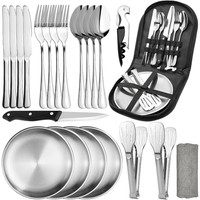 Camping Geschirr Set 22 StüCk FüR 4 Personen Besteck Teller Outdoor Picknick