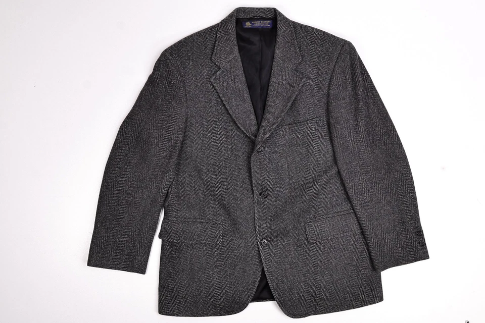 复古 Brooks Brothers 羊毛粗花呢人字形灰色西装外套 42S — 第 4/4 张图片