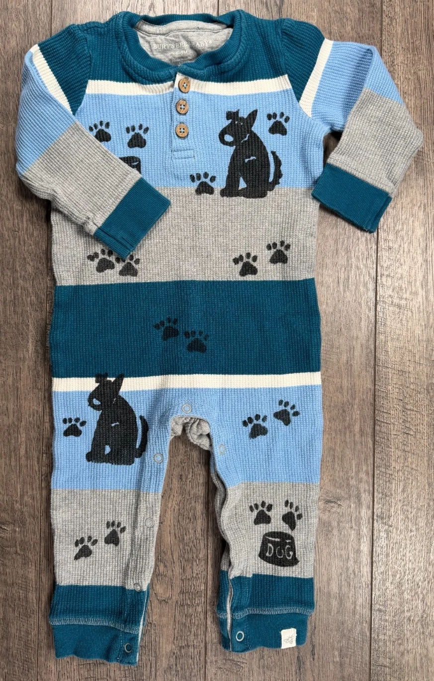 Baby Boy Clothes Burt's Bees 6-9 Month Striped Dog Outfit