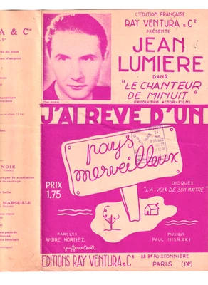 JEAN LUMIÈRE FILM PARTITION PAYS MERVEILLEUX CHANTEUR MINUIT MISRAKI HORNEZ 1937 - Photo 1/2