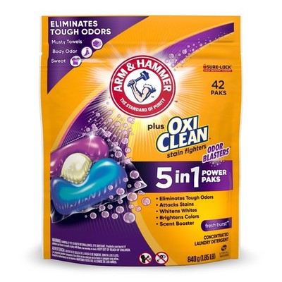 ARM and HAMMER Plus OxiClean 5-in-1 Laundry Detergent Power Pks Fresh Burst 42ct