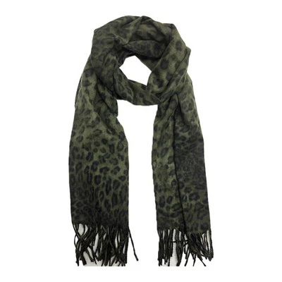 ZAC'S ALTER EGO Leopard Print Thinsulate Scarf, Long Style with Fringe Tassels, Animal Pattern