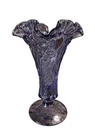 Fenton Amethyst Purple Glass Vase Ruffled Rim Daffodil Pattern Pedestal Vintage