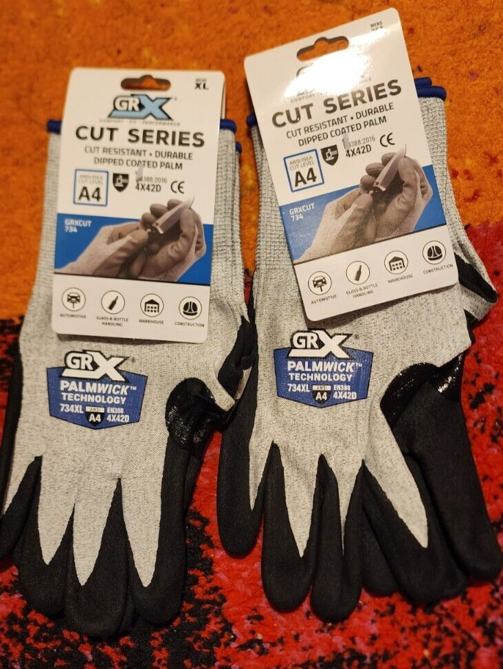 2 Pairs Cut Series Cut Resistant GRX Work Gloves Durable Dipped Coated