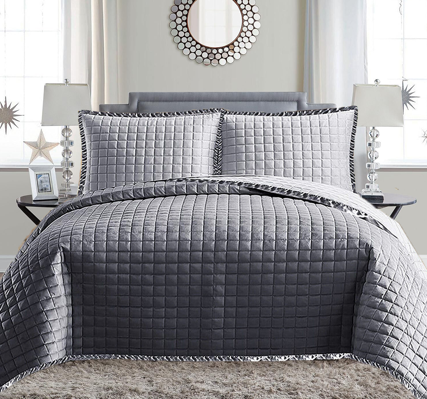 Quilted 3 Piece Bedspread Throw Single Double King Sizes Embossed