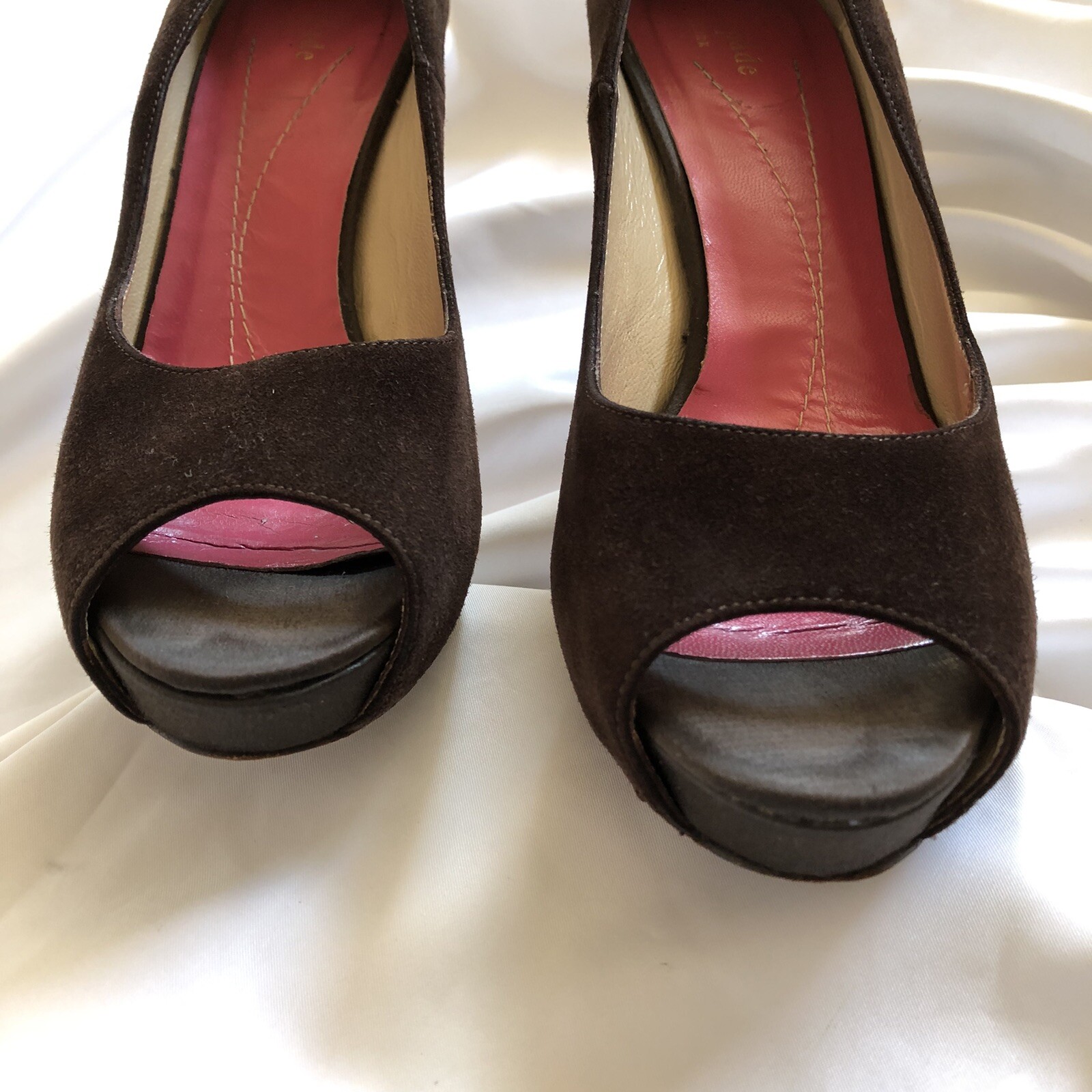 KATE SPADE New York Women Size 7.5B Brown Suede Peep Toe High Heel Pumps-Italy thumbnail 5