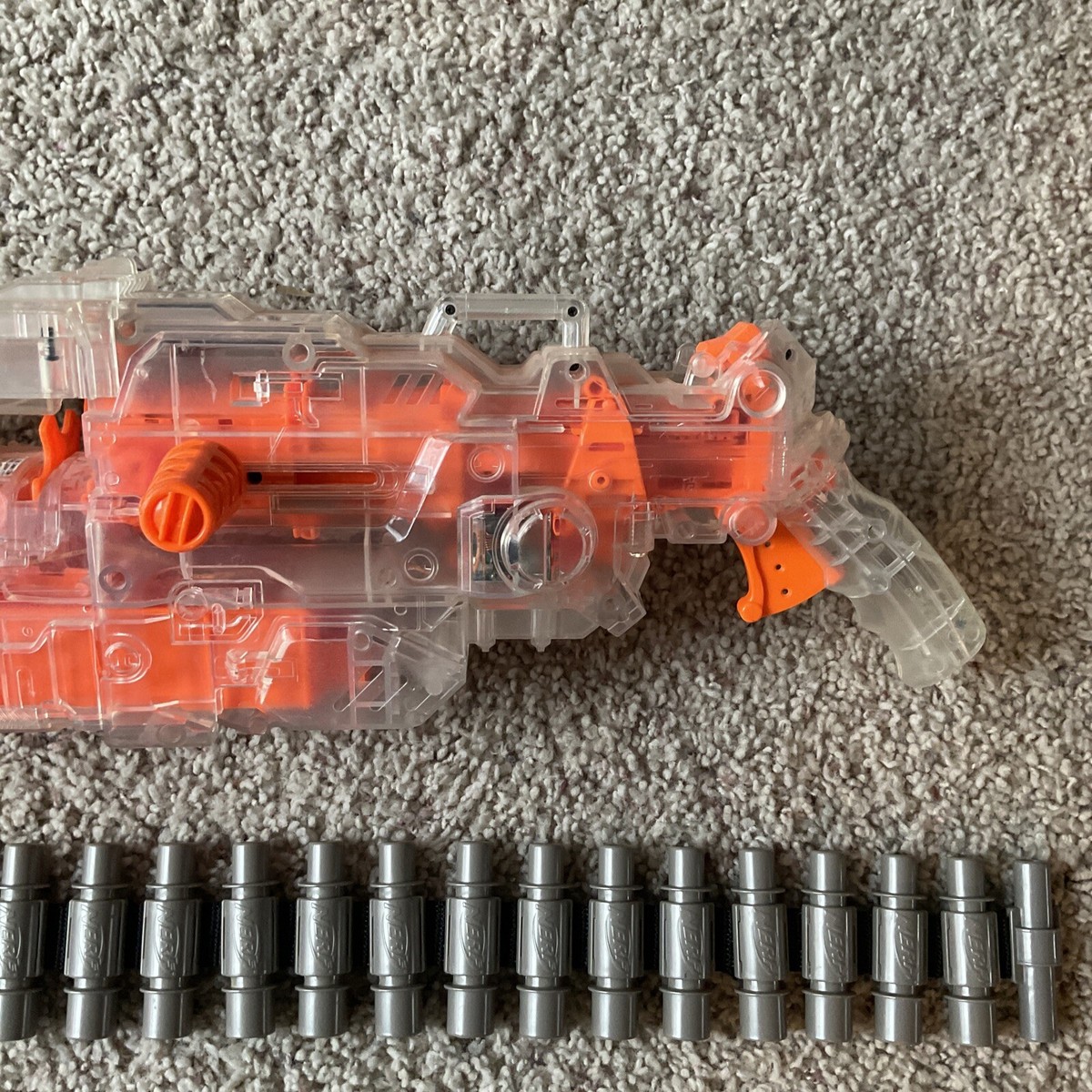 NERF トイガン 透明ボディ オレンジ/青 Nerf Elite Series Front Tube Mod with Upper and Lower Guide