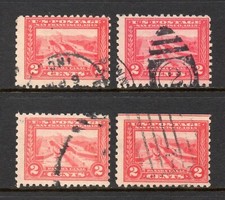 Scott # 402, used, 2¢ Panama-Pacific Expo, 1915, 4 with Variety of Cancels