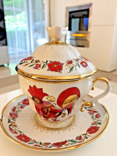 Lomonosov  Porzellan Deckeltasse "Roter Hahn"Künstler Worobjevskij, Handgemalt