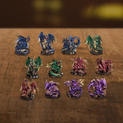 12-Piece Dragons Set - Colorful Miniature Dragons 2.25''H Fantasy Figurine