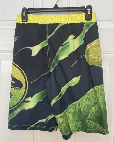 Jurassic World Boys Green Swim Trunk Shorts Dinosaur Park Trex Blue Sz L EUC - Picture 2 of 3