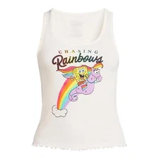 SpongeBob SquarePants Juniors Chasing Rainbows Graphic Tank Top White 2XL