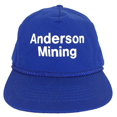 Vtg 90s Anderson Mining Hat Script Logo Rope Snap Back Trucker Baseball Dad Cap