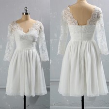 Short Chiffon Wedding Dresses V Neck Long Sleeve Appliques Backless Bridal Gowns