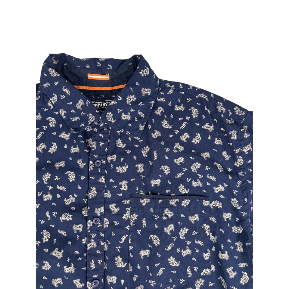 Company 81 2XL Men's Button Down Short Sleeve Paisley Blue White 100% Cotton - Image 3 of 4
