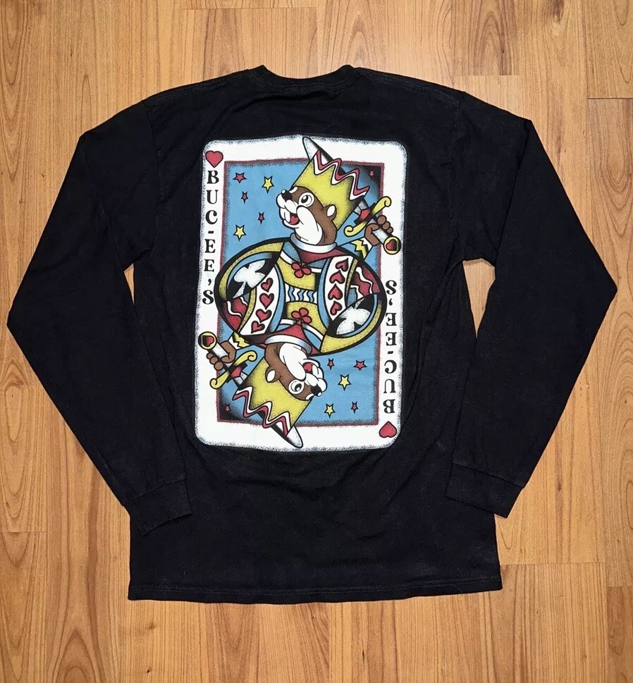 Buc-ee’s T Shirt Playing Card Logo Black Long Sleeve Adult Size M Beaver Graphic