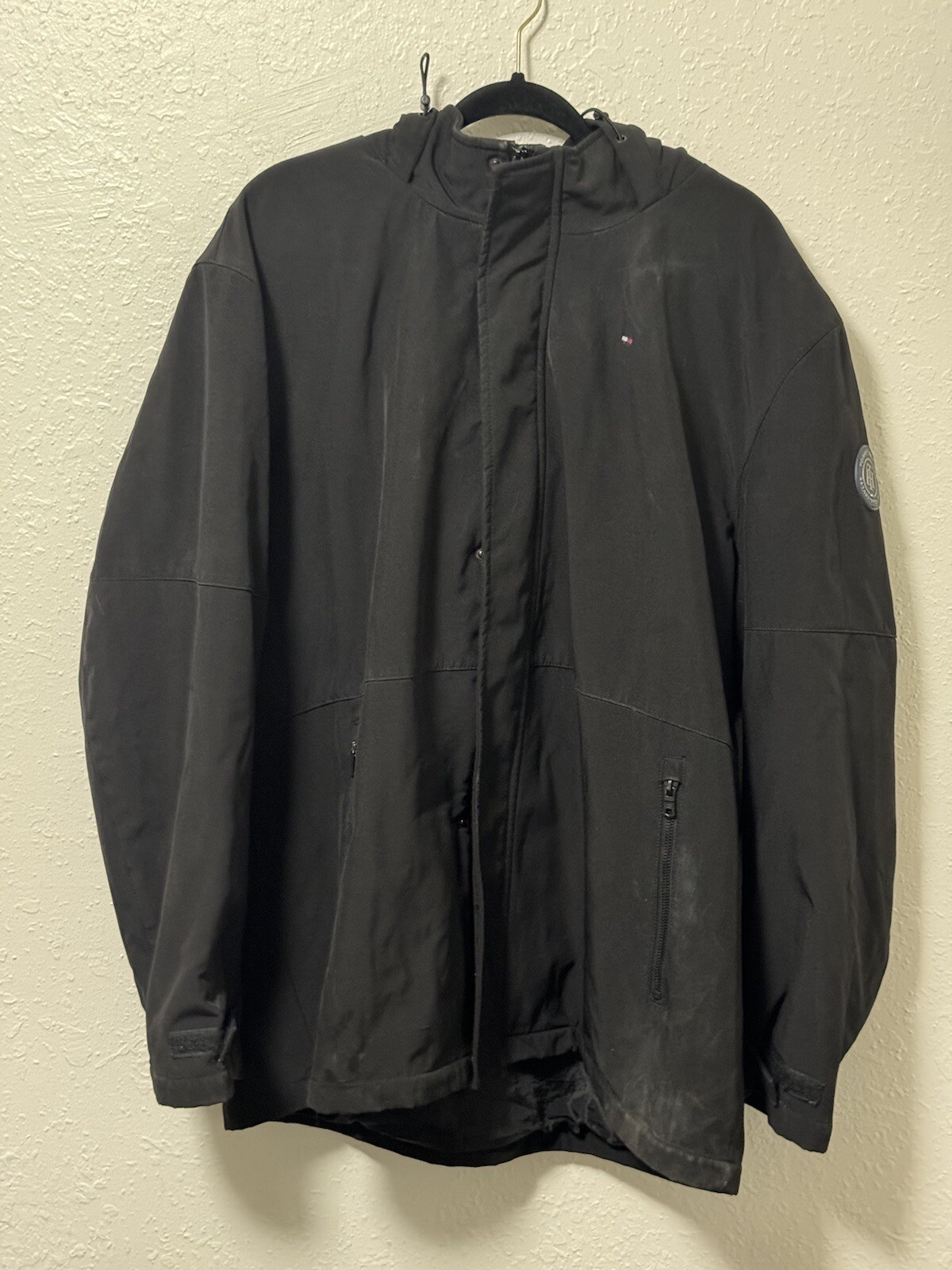Tommy Hilfiger Mens Black Bomber Windbreaker Jacket Full Zip Size Large #54163