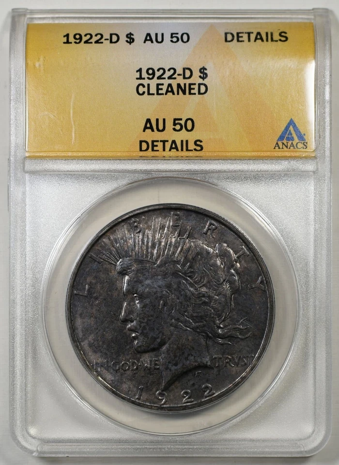 1922 D Peace Dollar ANACS AU50 DETAILS CLEANED Silver Coin - Image 3 of 4