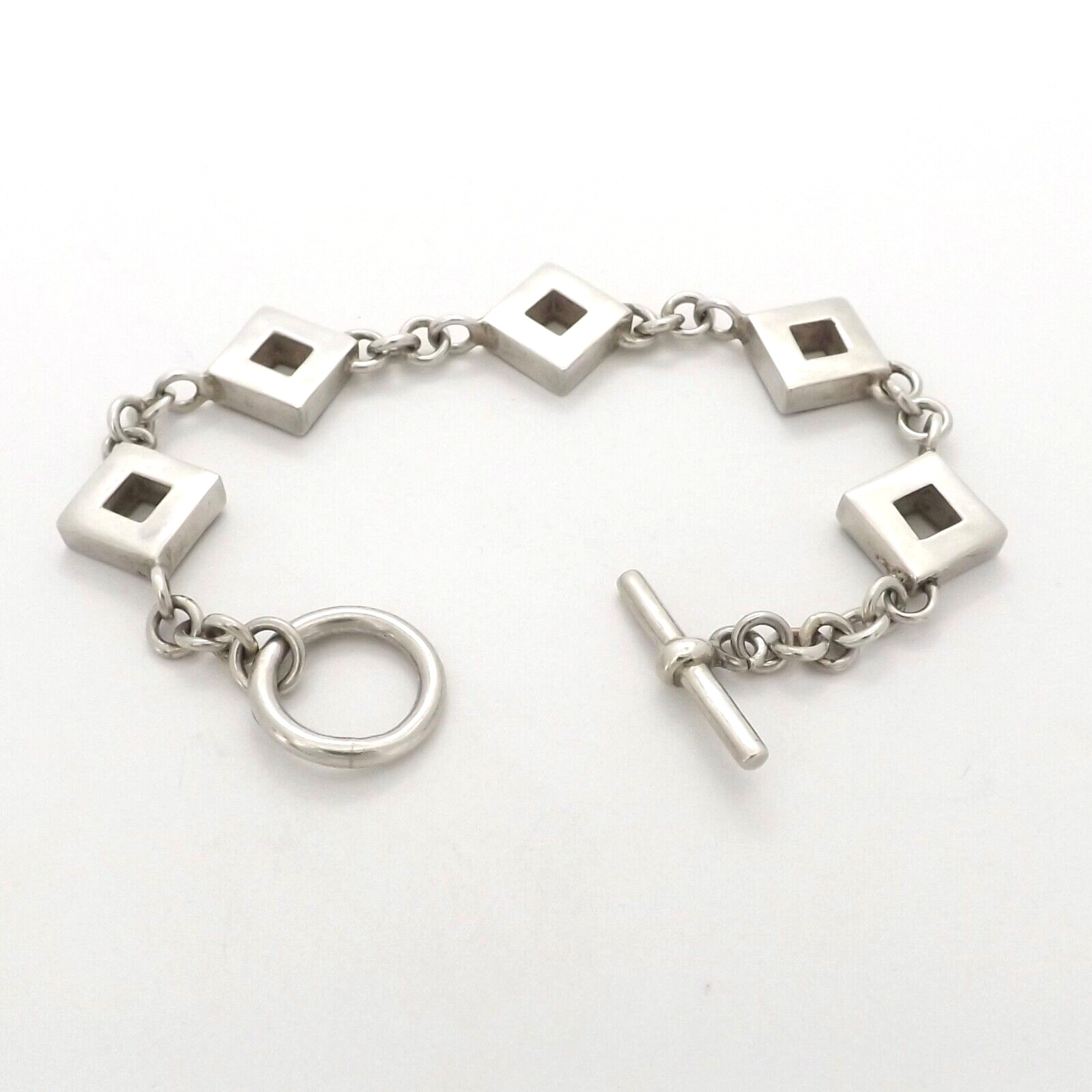 Sterling Silver Open Square Cable Link Toggle Bra… - image 2