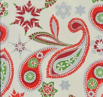 TWO Individual Napkins Christmas Snowflakes Paisley Cocktail  Decoupage (261)