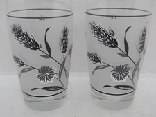 Vintage 1960's Libby Drinking Glass Frosted Wheat Design. Set of 2.