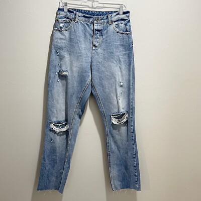 AVEC LES FILLES Women s Medium Wash Distressed Straight Leg Rigid Jeans Size 29