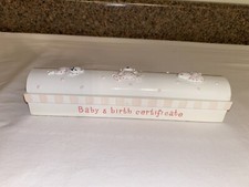 9 Baby s Birth Certificate Box With Removable Lid Pink/White With Teddy Bears