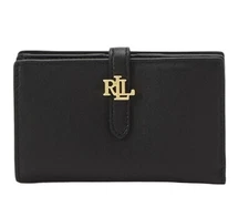 Lauren Ralph Lauren Women's Logo Plaque Medium Wallet Leather Black $150