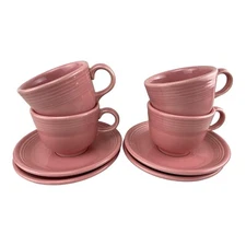 Set 4 Fiesta Ware Homer Laughlin Rose Pink Tea Cup Saucer Set 8pc 1997 EUC