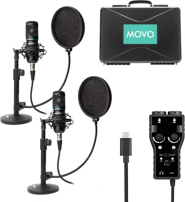 Movo Smartphone Podcast Recording Bundle Kit 2 Pack Condenser Microphones