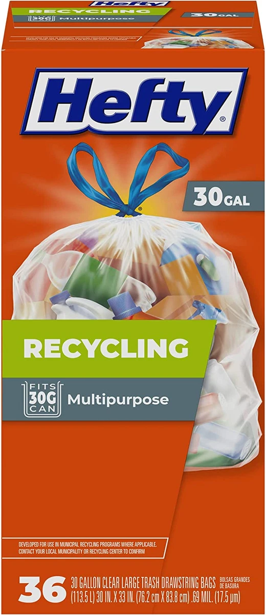 Recycling Large Trash Bags Scent Free, Clear, Drawstring, 30 Gallon, 36  Count✓✓