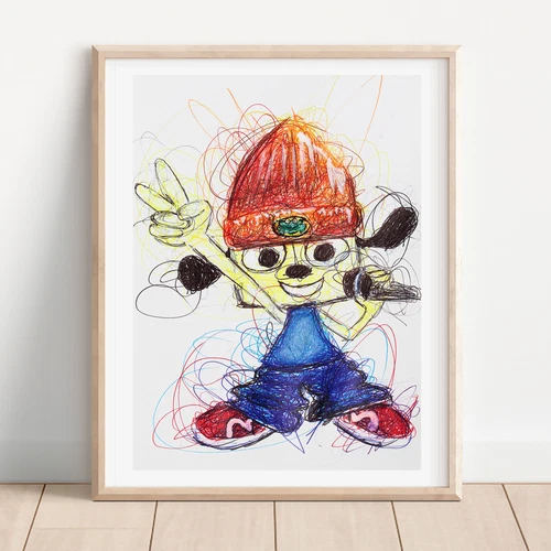 PaRappa the Rapper Ballpoint Pen Print, Video Game Poster
