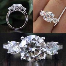 3.20CT Round Cut Lab-Created 3-Stone Engagement Wedding Ring 14K White Gold Over