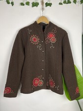 Vintage Size M 6-12 Brown 100% Wool Boho Embroidered Jacket Coat Icelandic