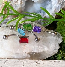 1pc Princess Cut Square CZ Gem Solitaire Belly Ring Navel Piercing Naval Jewelry