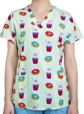 Maevn Women s Print Scrub Top 1767 BFZ V-Neck Brain Freeze Sizes XS to 2XL