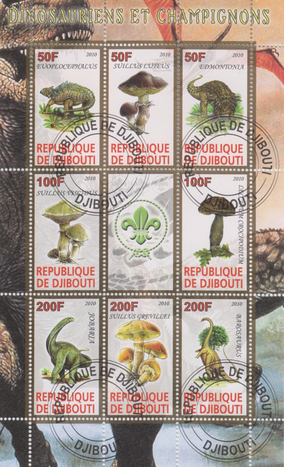 Mushrooms Dinosaur Djibouti Stamped 8101