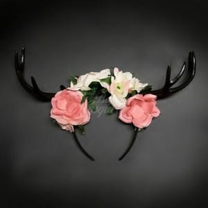 Deer Antlers Headband Black Antler Large Blush Flowers Ebay