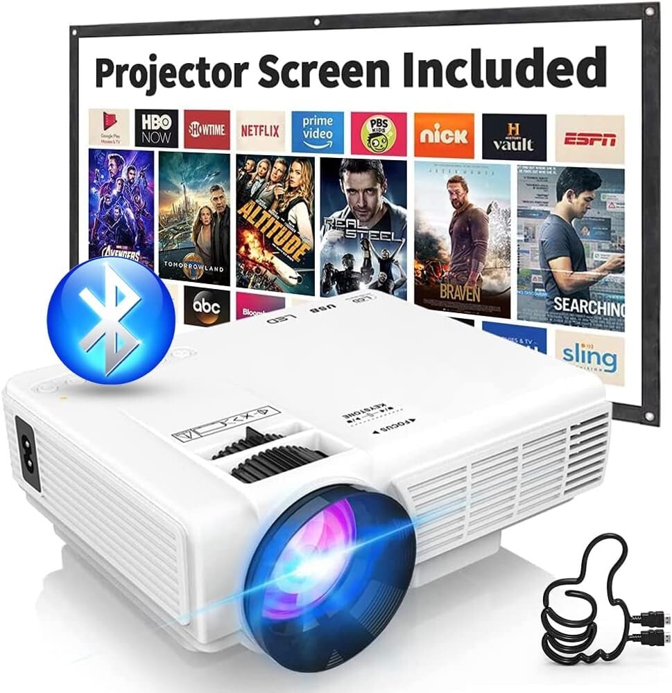 Upgraded Mini Projector with HIFI Speakers, Two-Way Bluetooth & 200
