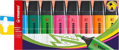 STABILO Highlighter BOSS ORIGINAL - Wallet of 8 8 Count (Pack 1), Assorted 