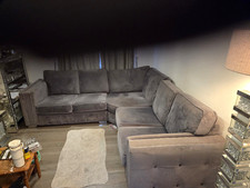 Grey Velvet Corner Sofa Sectional with Chaise, Seats 5, 220x200x90cm