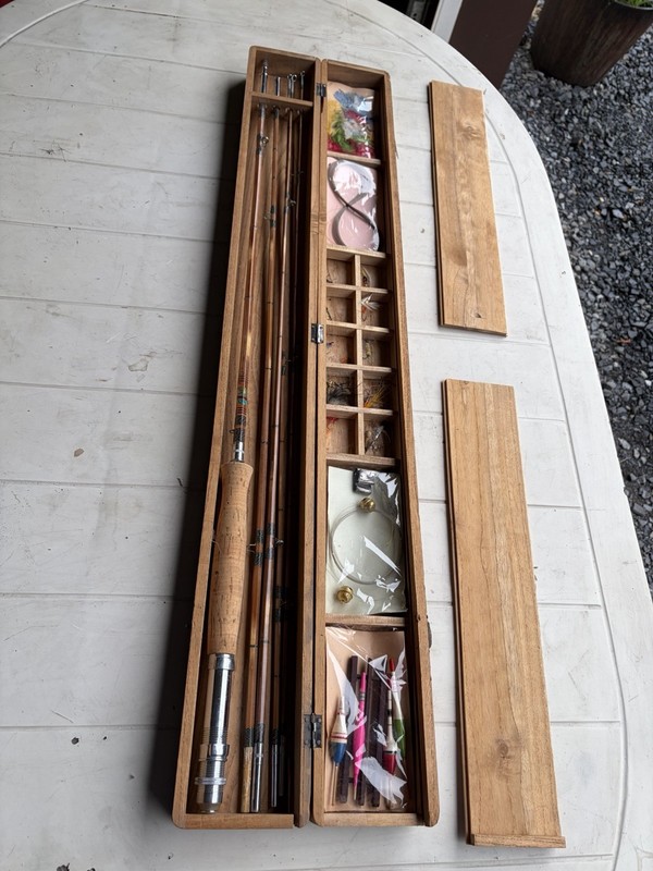 Vintage Azuma Japanese Bamboo Hex Fly Rod In Bamboo Case Fishing Kit 5 Piece