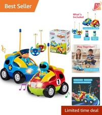 2 Pack Remote Control Cars for Toddlers Police  Race Cars Lights Sounds
