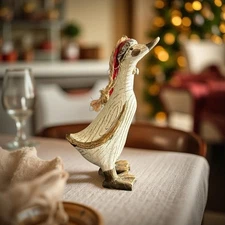 Tii Collections Folk Art Holiday Christmas Duck Santa Hat Figure Ornament