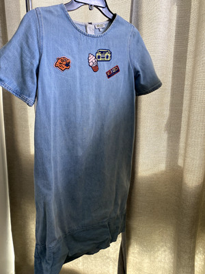 KENZO Kids' Girls/Teens Denim Dress with Graphic Patches (14A Womens 4-6)