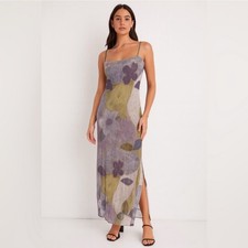 Peep Studio Abstract Floral Print Mesh Slip Maxi Dress/Size Medium